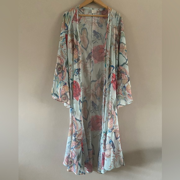 Sukiso Women’s Nomade Kimono In Botanica Long Duster Vacation Pool Resort MEDIUM - Picture 2 of 14